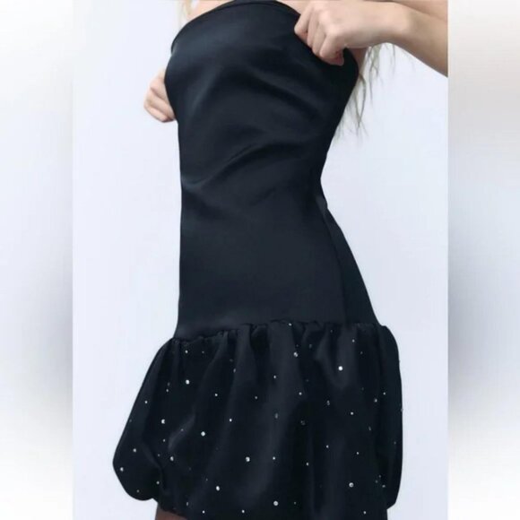 ZARA SATIN EFFECT RHINESTONE BALLOON DRESS - Picture 4 of 8